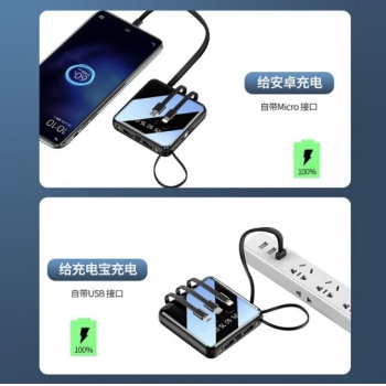 ZNNCO 充电宝20000毫安时超薄小巧自带线迷你快充大容量移动电源便携苹果华为小米2万mAh手机 快充版【五出三入丨四线可上飞机】2万毫安时丨钢琴黑