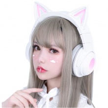 喵耳 猫耳朵耳机 头戴式无线蓝牙5.0电竞耳机 学生女可爱发光耳机 动漫二次元专业游戏主播猫耳耳机 皓月白