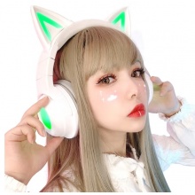 喵耳 猫耳朵耳机 头戴式无线蓝牙5.0电竞耳机 学生女可爱发光耳机 动漫二次元专业游戏主播猫耳耳机 皓月白